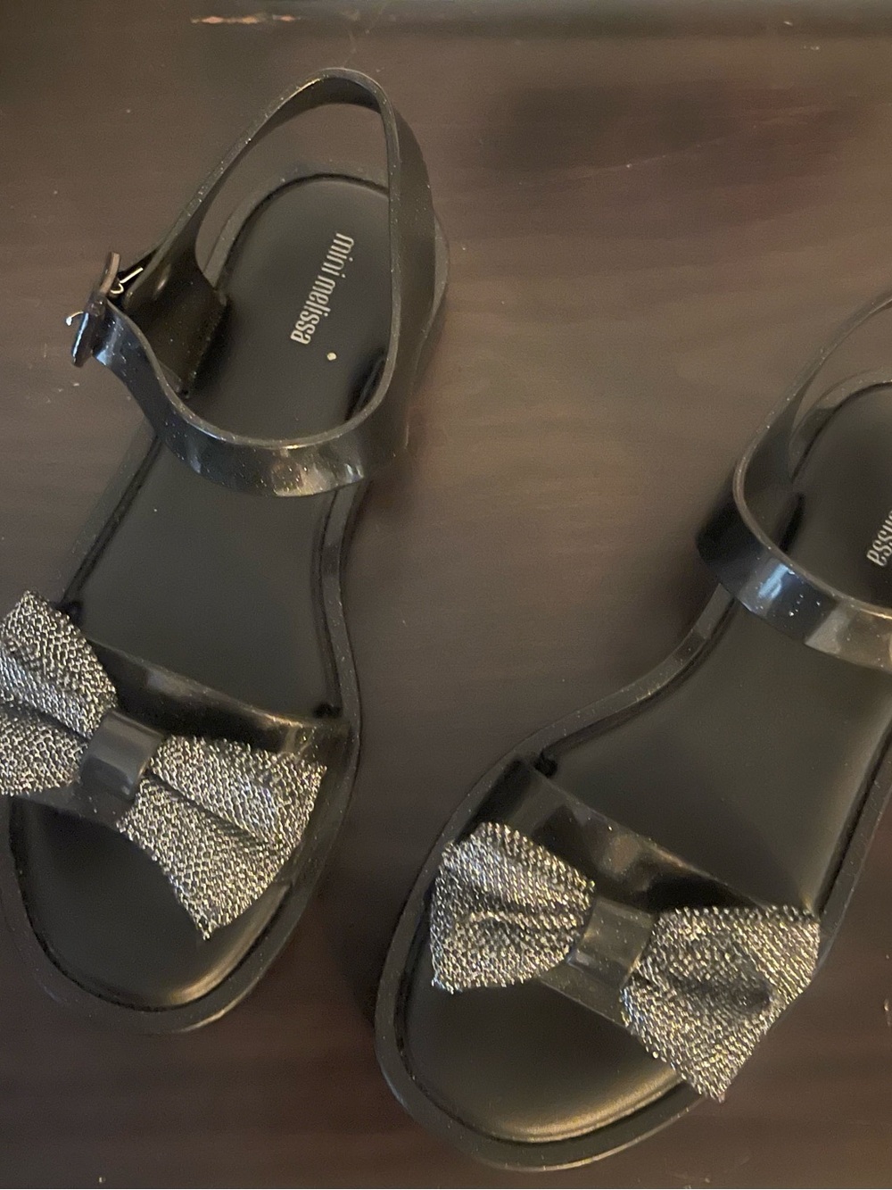 Mini Melissa Black Girls' Sandals with Sparkle Bow